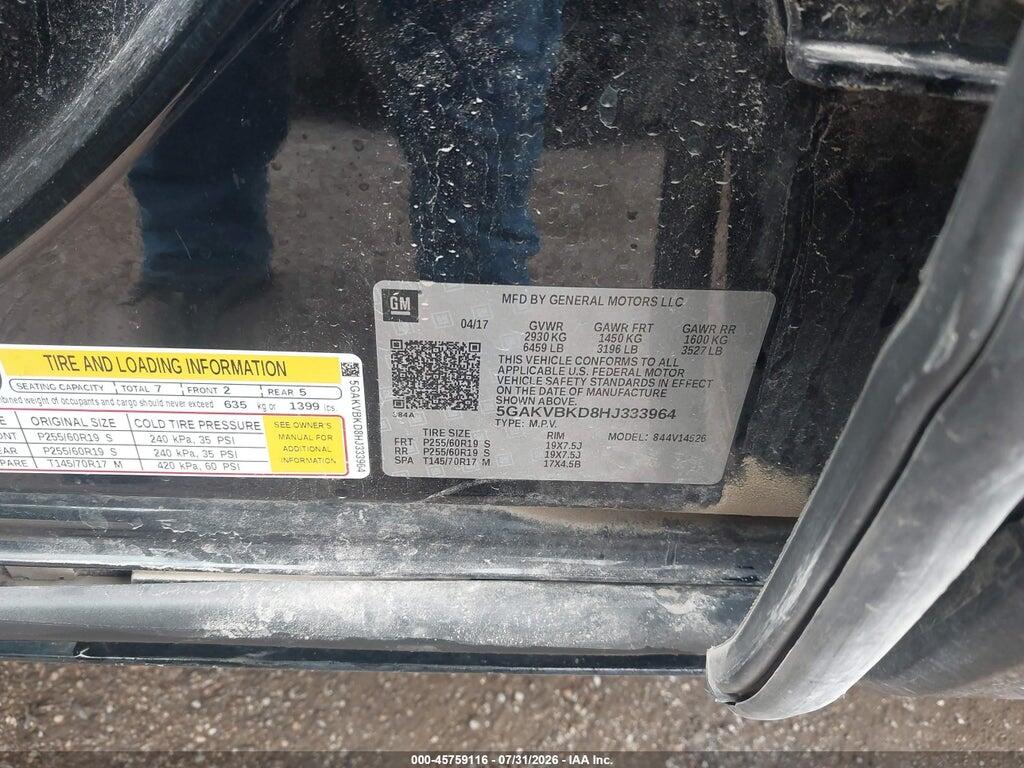 5GAKVBKD8HJ333964 2017 BUICK ENCLAVE photo no. 9