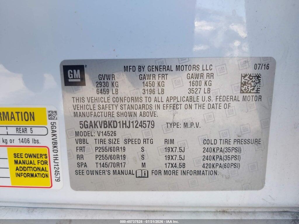 5GAKVBKD1HJ124579 2017 BUICK ENCLAVE photo no. 9