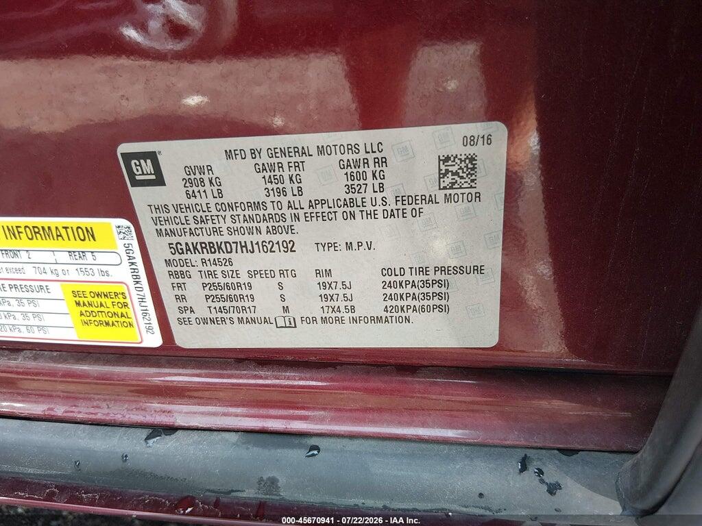 5GAKRBKD7HJ162192 2017 BUICK ENCLAVE photo no. 9