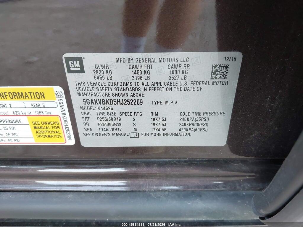 5GAKVBKD5HJ252209 2017 BUICK ENCLAVE photo no. 9