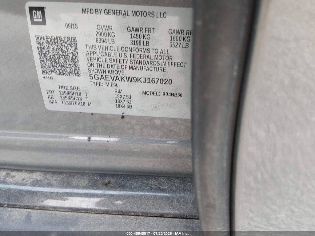 5GAEVAKW9KJ167020 2019 BUICK ENCLAVE photo no. 9