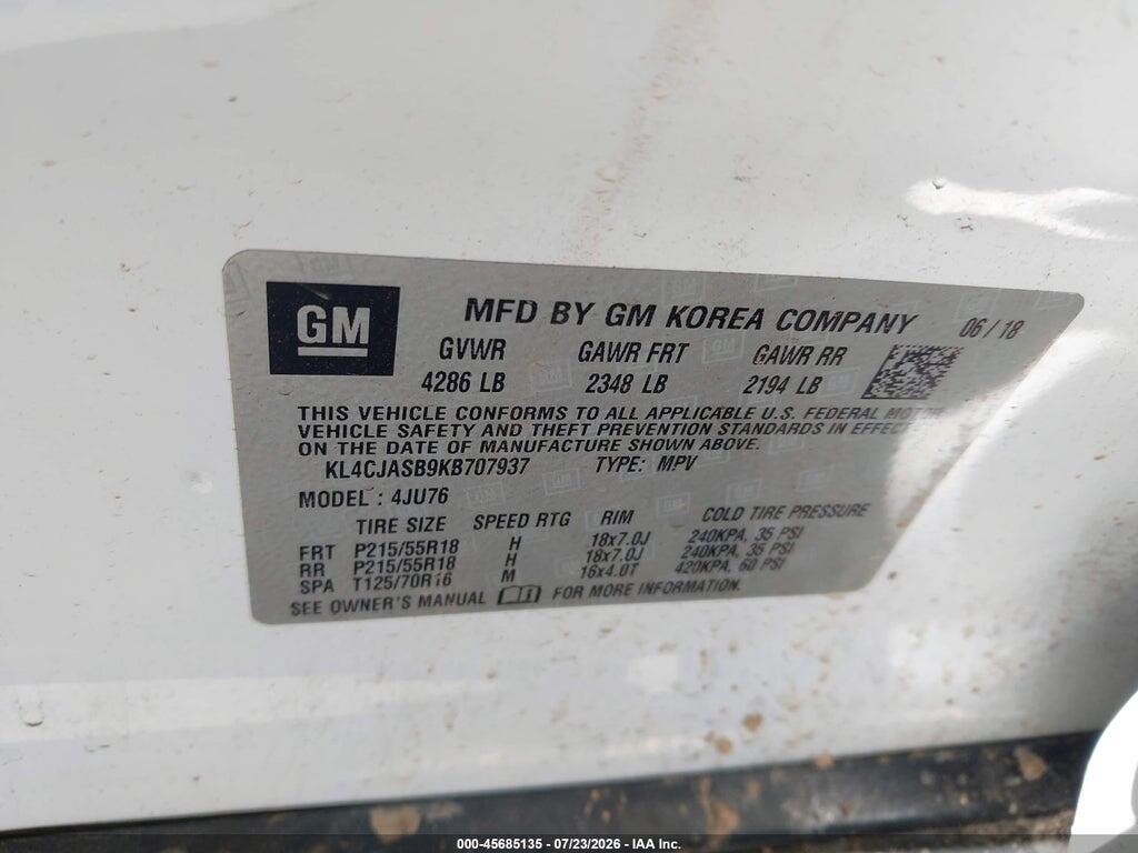 KL4CJASB9KB707937 2019 BUICK ENCORE photo no. 9