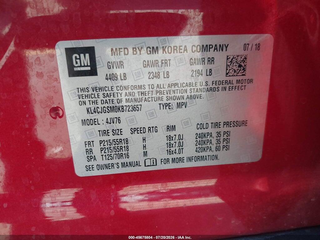 KL4CJGSM0KB723657 2019 BUICK ENCORE photo no. 9