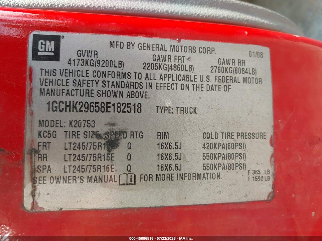 1GCHK29658E182518 2008 CHEVROLET SILVERADO 2500HD photo no. 9
