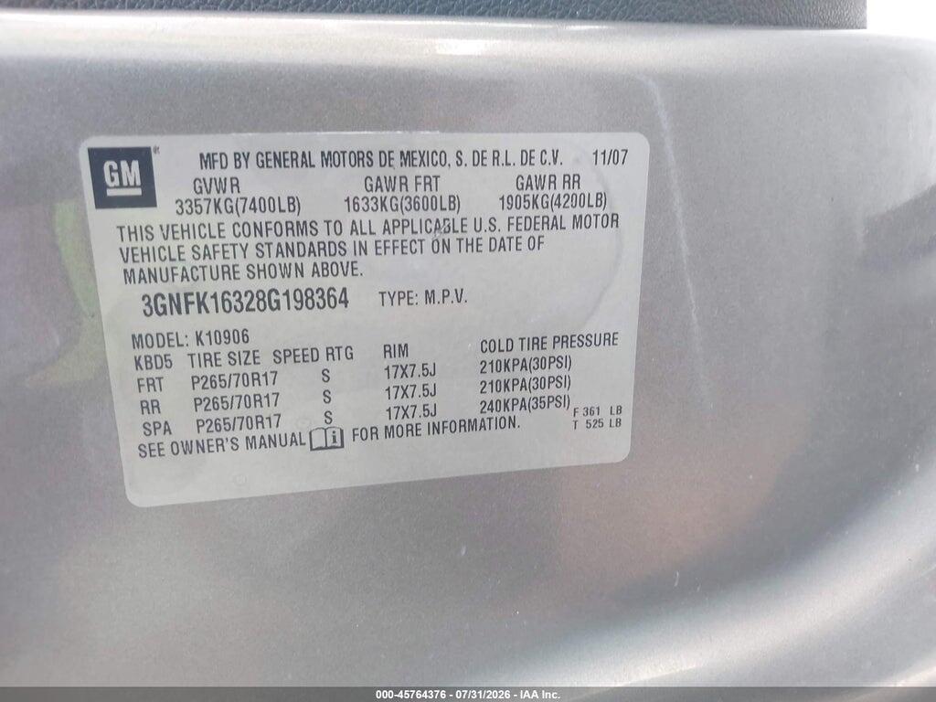 3GNFK16328G198364 2008 CHEVROLET SUBURBAN 1500 photo no. 9