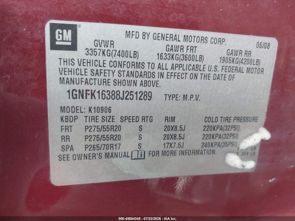 1GNFK16388J251289 2008 CHEVROLET SUBURBAN 1500 photo no. 9