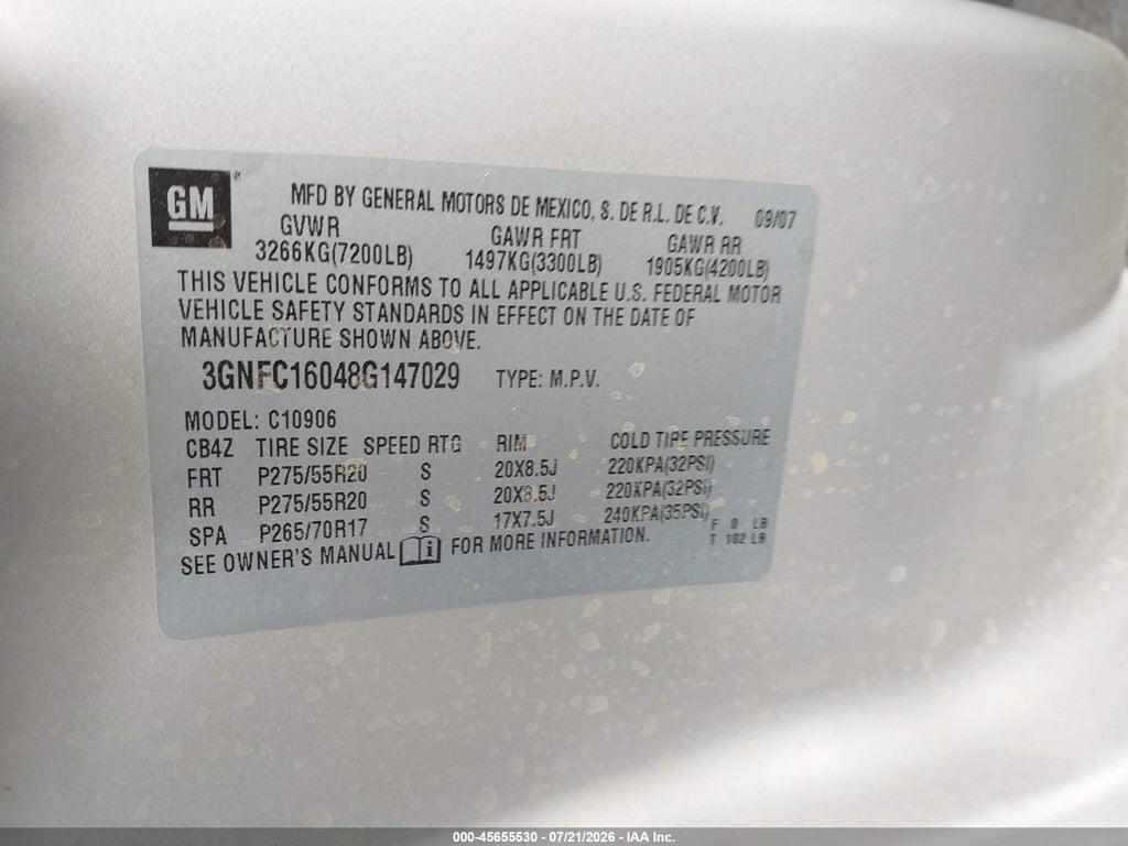 3GNFC16048G147029 2008 CHEVROLET SUBURBAN 1500 photo no. 9