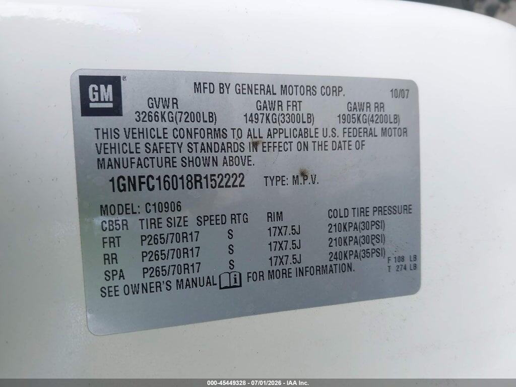 1GNFC16018R152222 2008 CHEVROLET SUBURBAN 1500 photo no. 9