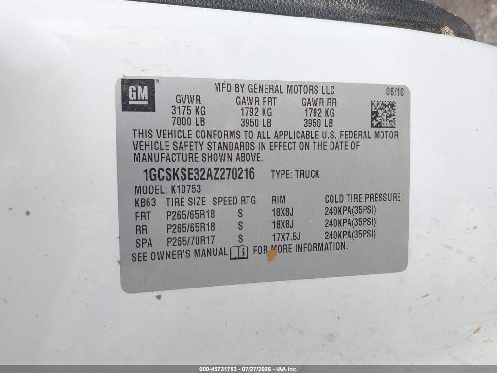 1GCSKSE32AZ270216 2010 CHEVROLET SILVERADO 1500 photo no. 9