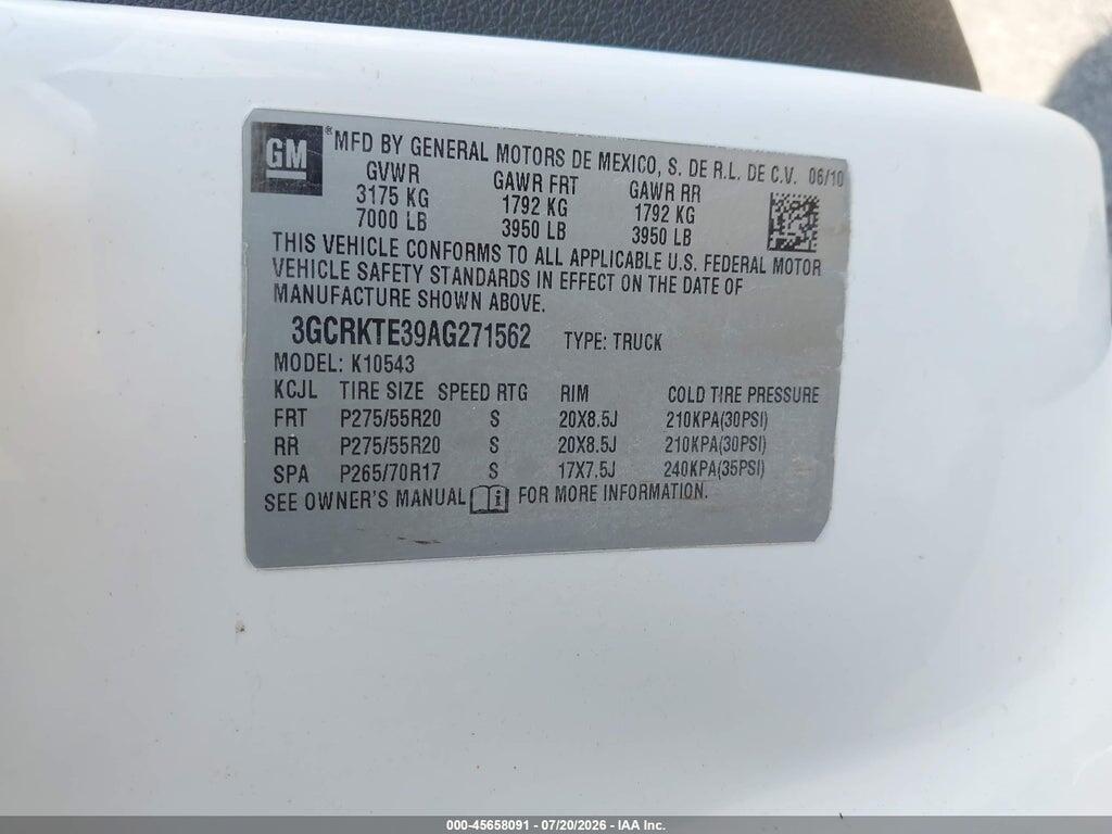 3GCRKTE39AG271562 2010 CHEVROLET SILVERADO 1500 photo no. 9