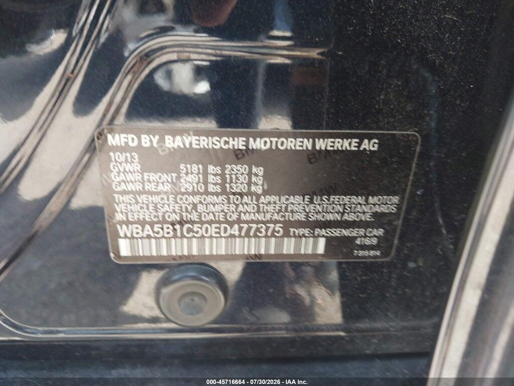 WBA5B1C50ED477375 2014 BMW 535I photo no. 9