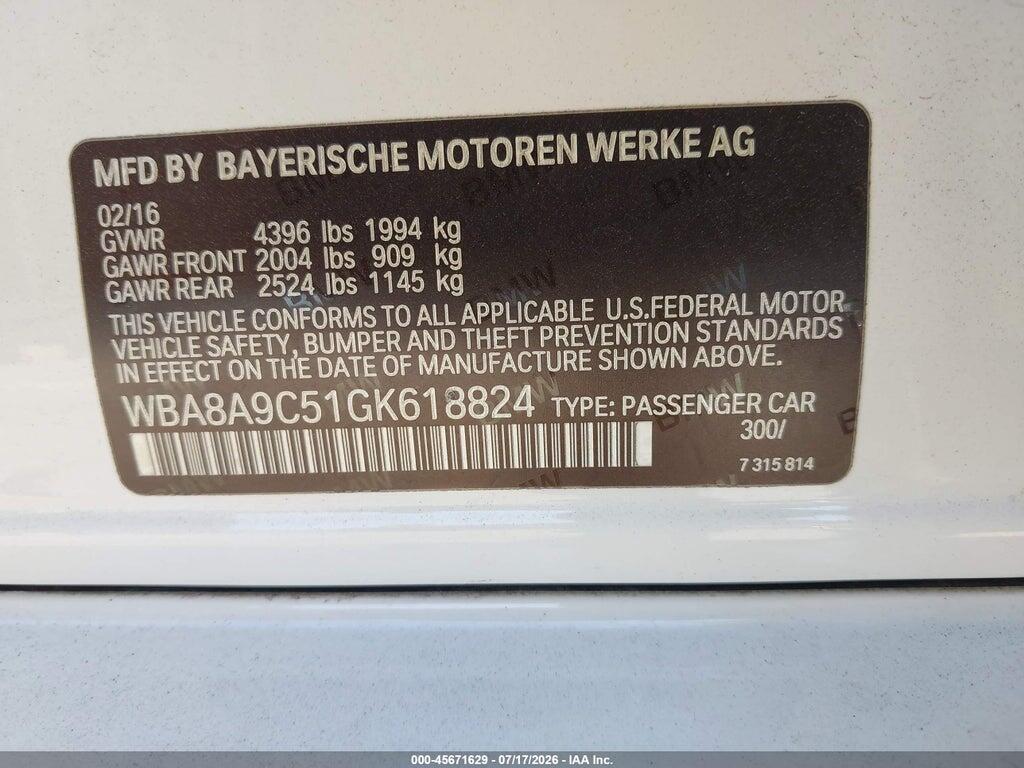 WBA8A9C51GK618824 2016 BMW 320I photo no. 9