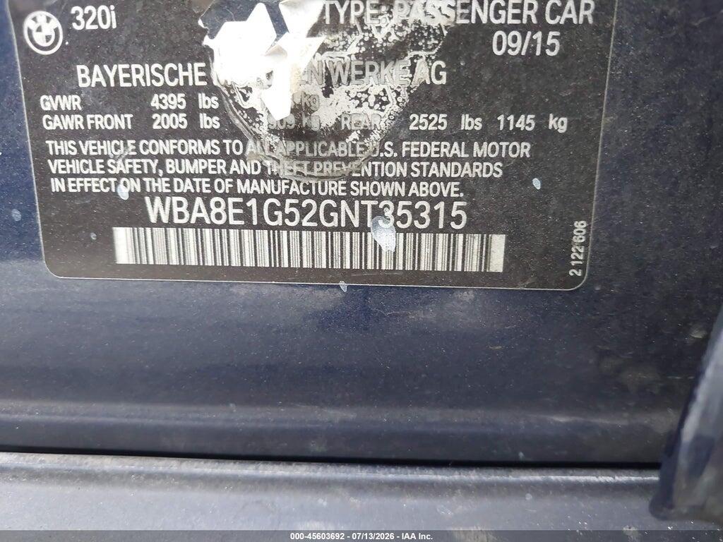 WBA8E1G52GNT35315 2016 BMW 320I photo no. 9