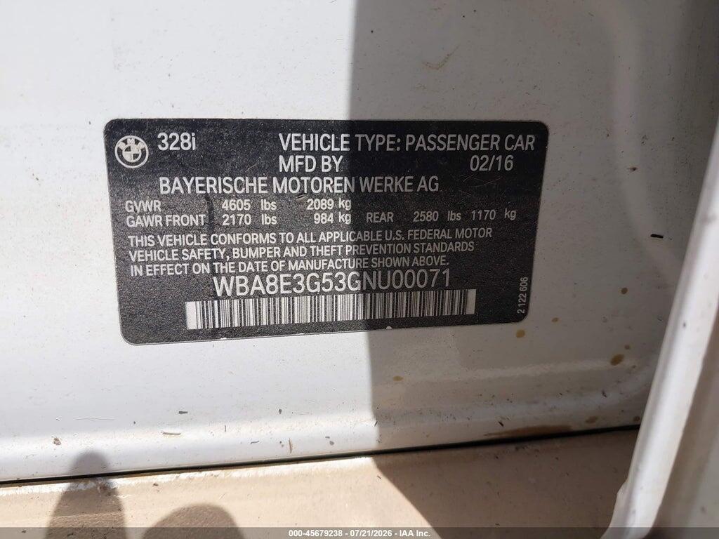 WBA8E3G53GNU00071 2016 BMW 328I photo no. 9