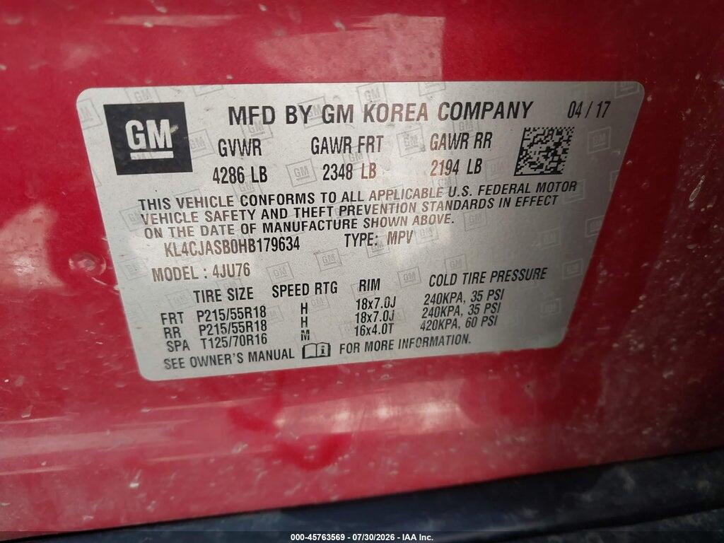 KL4CJASB0HB179634 2017 BUICK ENCORE photo no. 9