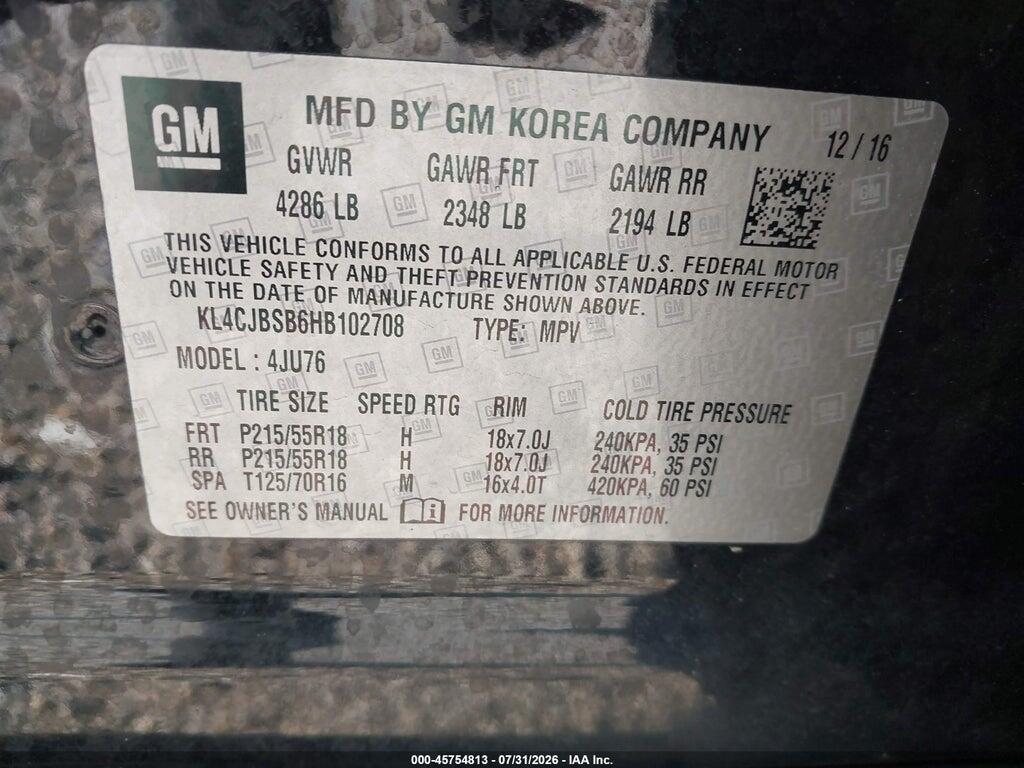 KL4CJBSB6HB102708 2017 BUICK ENCORE photo no. 9