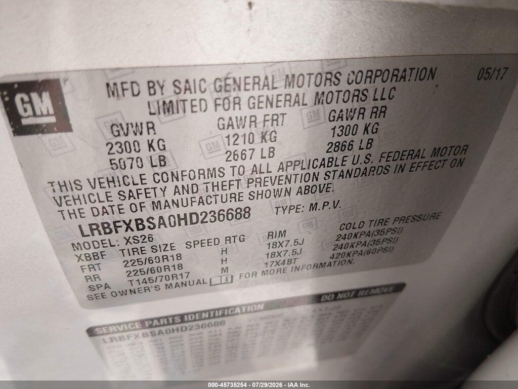 LRBFXBSA0HD236688 2017 BUICK ENVISION photo no. 9