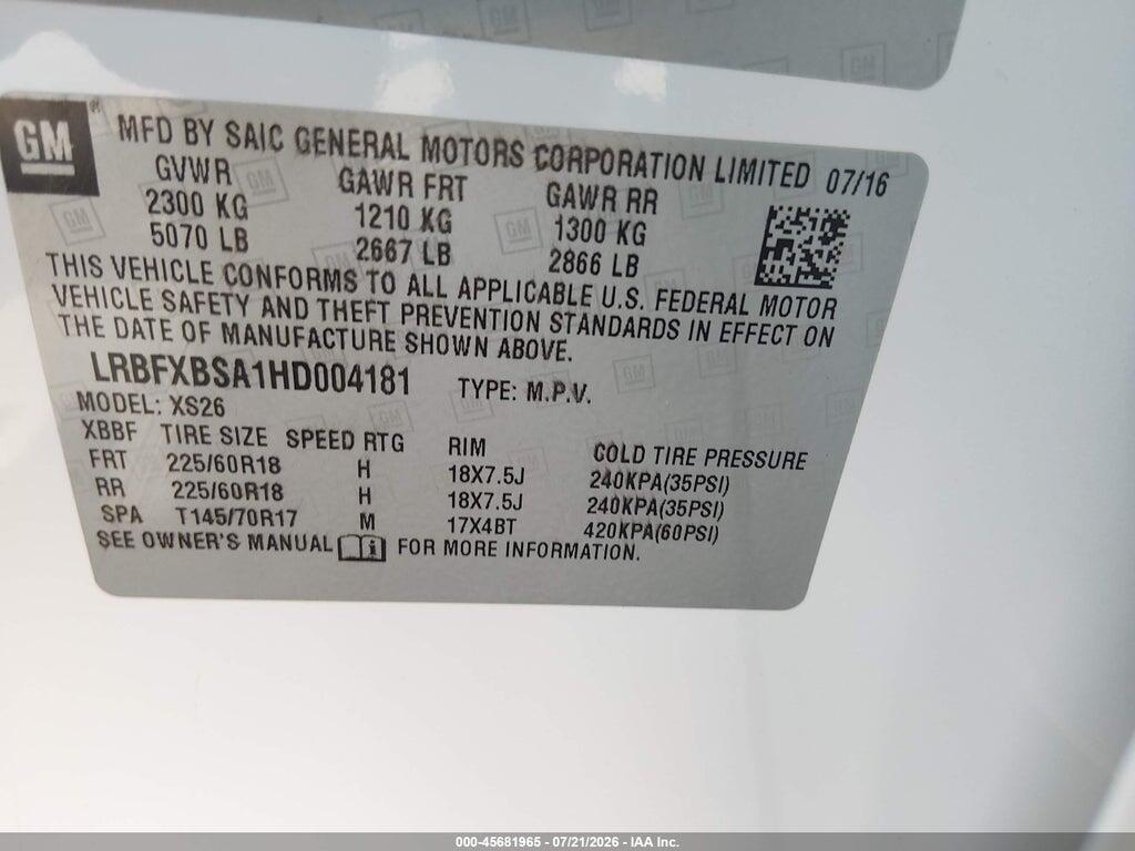 LRBFXBSA1HD004181 2017 BUICK ENVISION photo no. 8