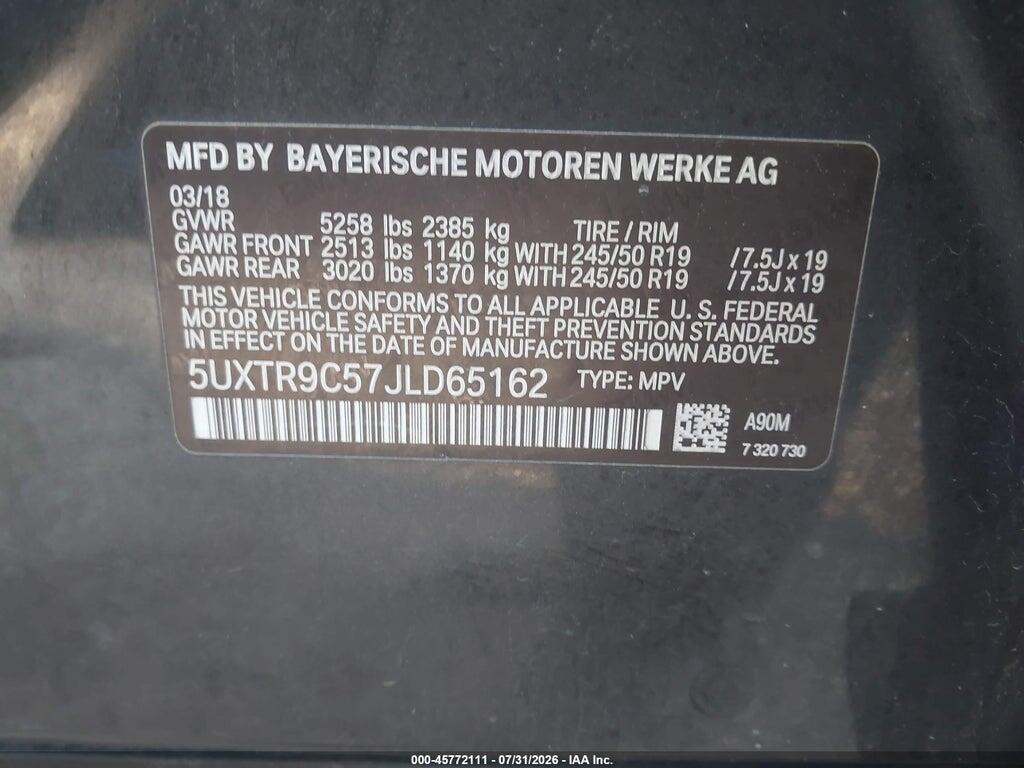 5UXTR9C57JLD65162 2018 BMW X3 photo no. 9