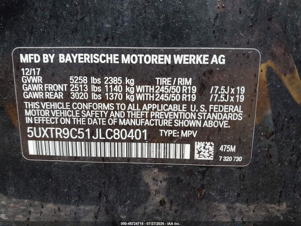 5UXTR9C51JLC80401 2018 BMW X3 photo no. 9