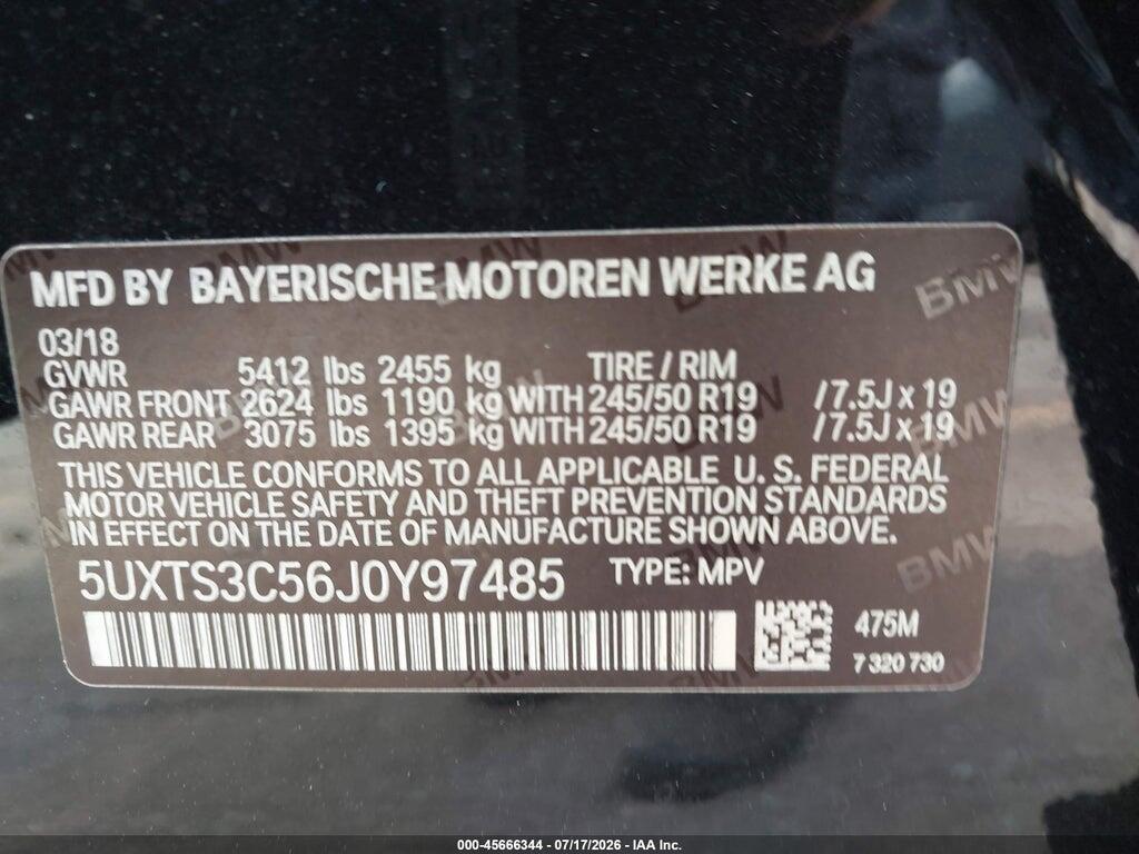 5UXTS3C56J0Y97485 2018 BMW X3 photo no. 9