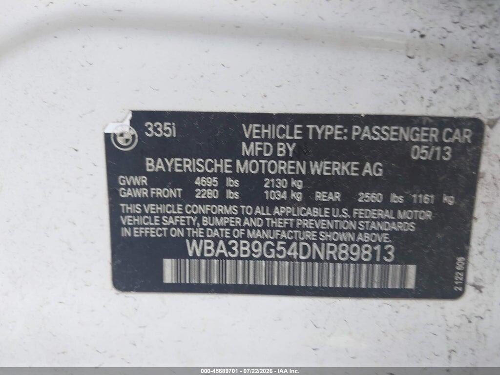 WBA3B9G54DNR89813 2013 BMW 335I photo no. 9
