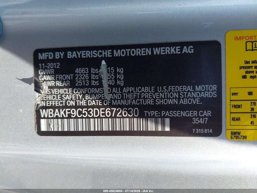 WBAKF9C53DE672630 2013 BMW 335I photo no. 9