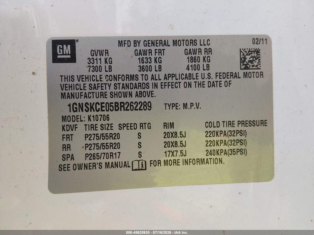 1GNSKCE05BR262289 2011 CHEVROLET TAHOE photo no. 9