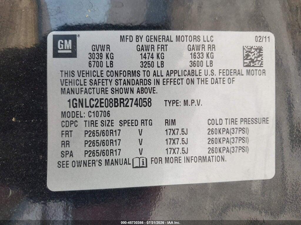 1GNLC2E08BR274058 2011 CHEVROLET TAHOE photo no. 9
