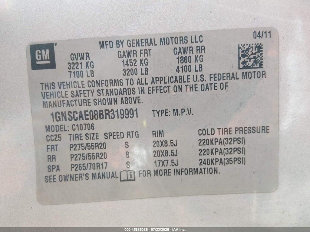 1GNSCAE08BR319991 2011 CHEVROLET TAHOE photo no. 9