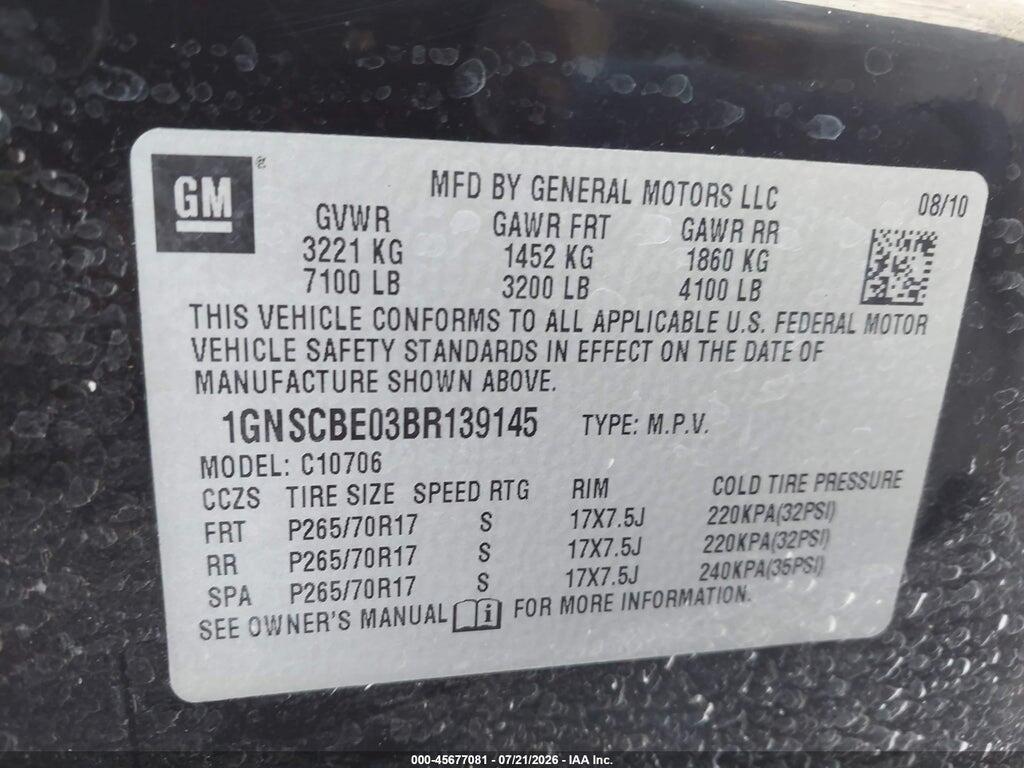 1GNSCBE03BR139145 2011 CHEVROLET TAHOE photo no. 11