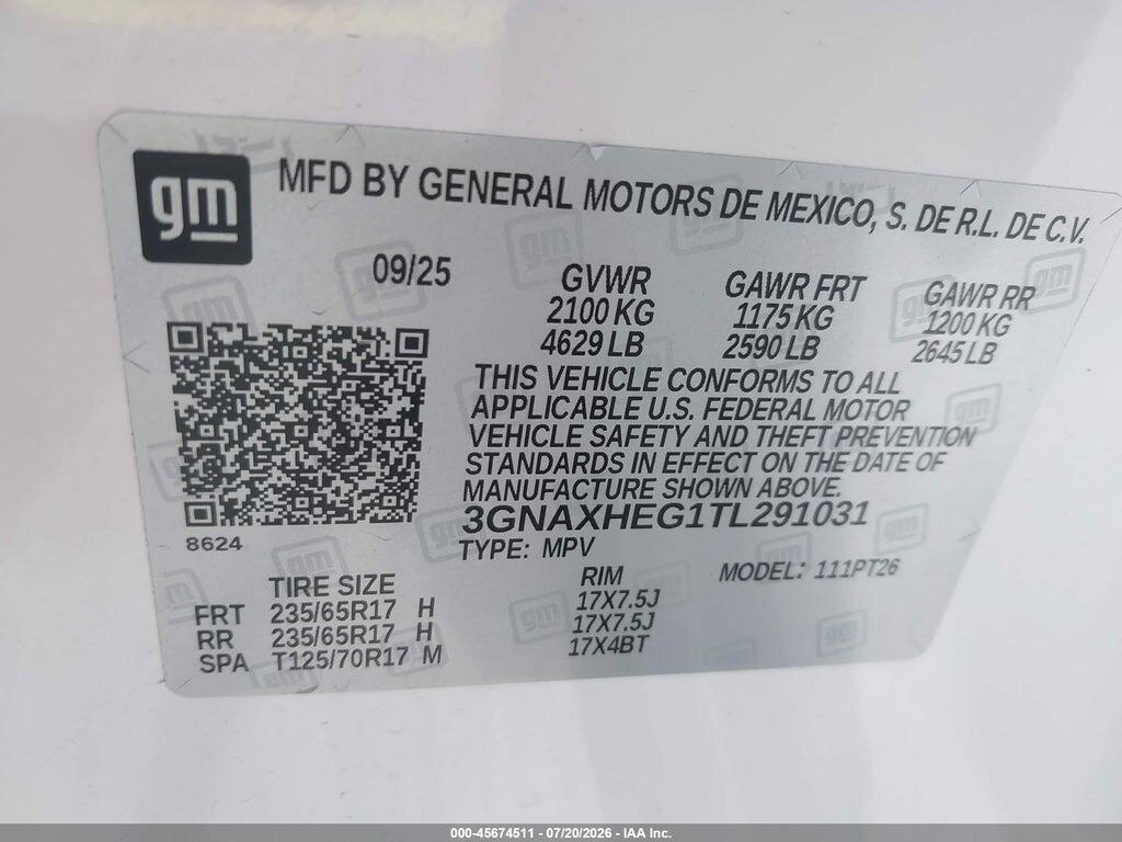 3GNAXHEG1TL291031 2026 CHEVROLET EQUINOX photo no. 9