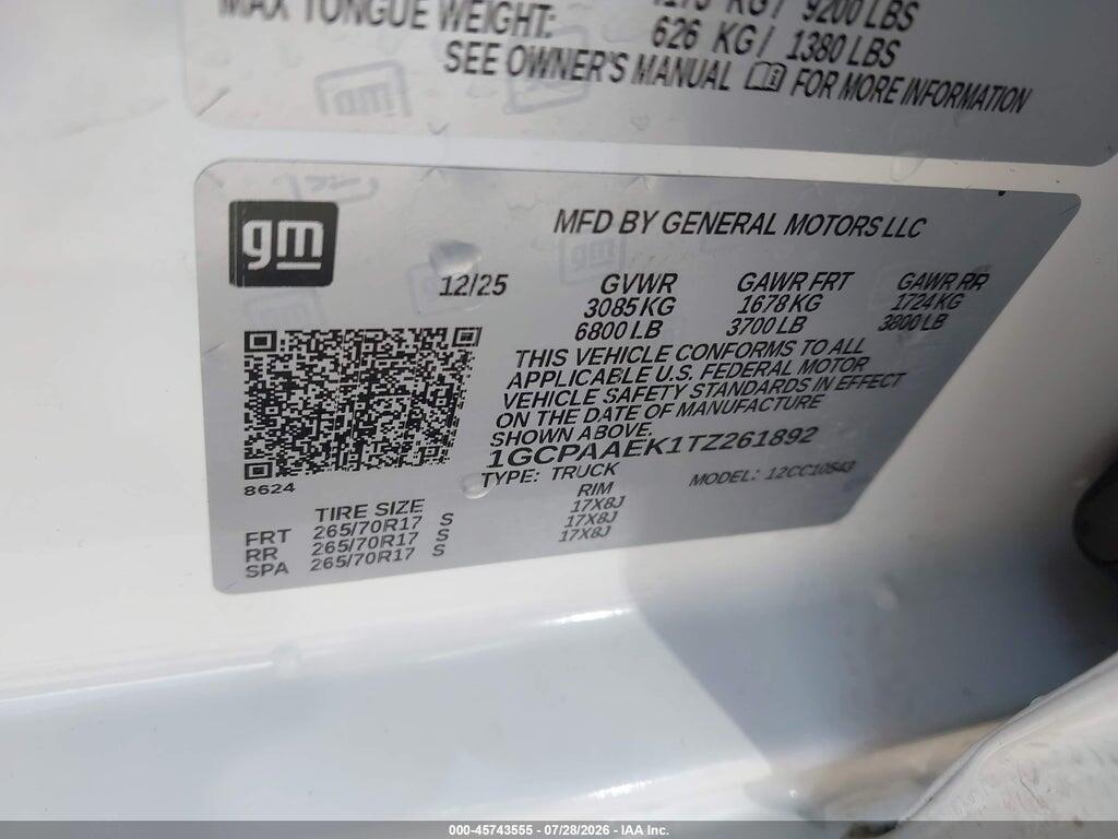 1GCPAAEK1TZ261892 2026 CHEVROLET SILVERADO 1500 photo no. 9