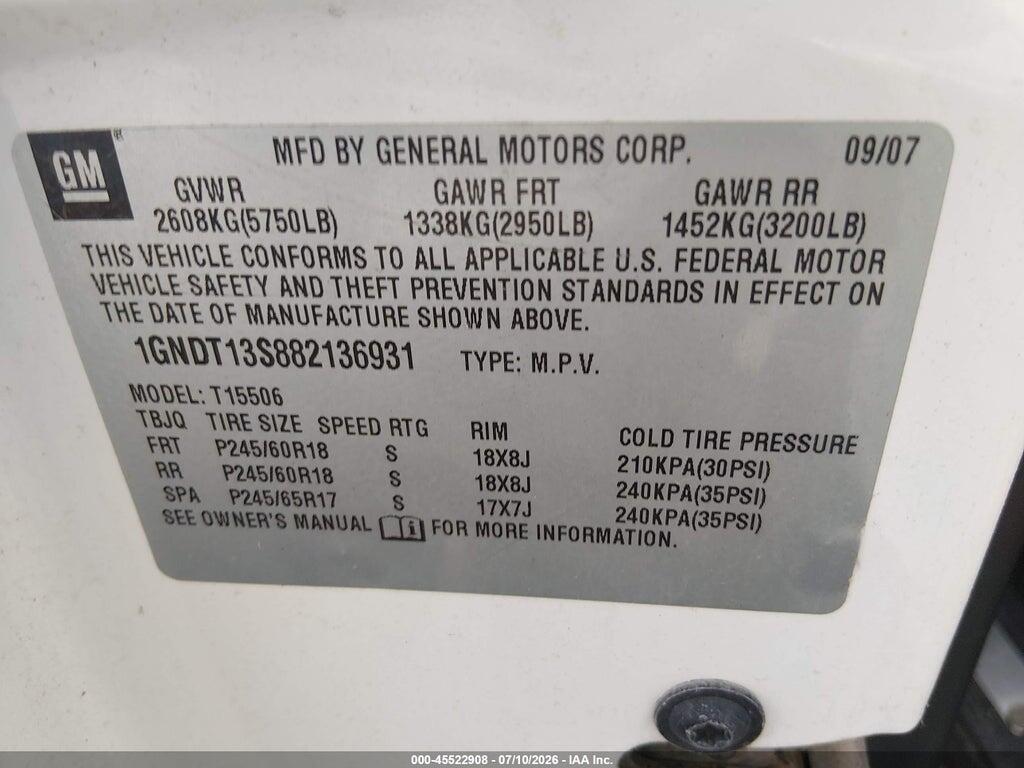 1GNDT13S882136931 2008 CHEVROLET TRAILBLAZER photo no. 9