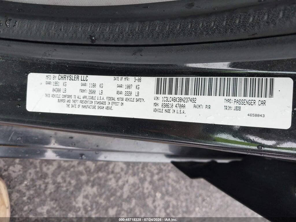 1C3LC46K38N237492 2008 CHRYSLER SEBRING photo no. 8