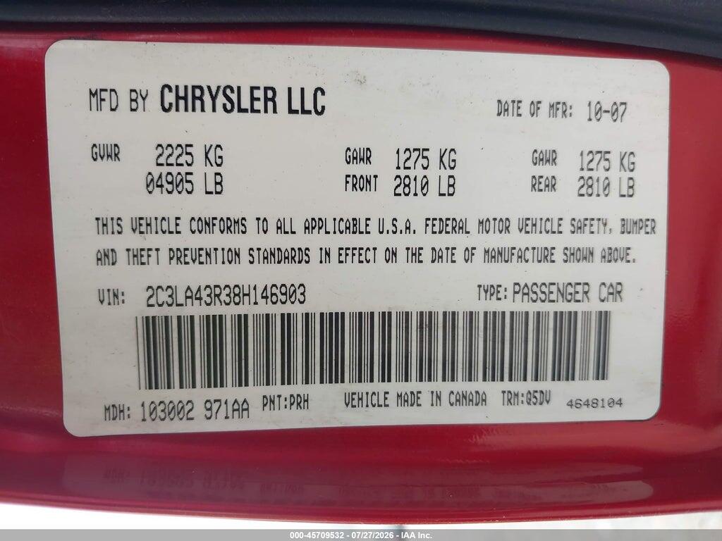 2C3LA43R38H146903 2008 CHRYSLER 300 photo no. 9