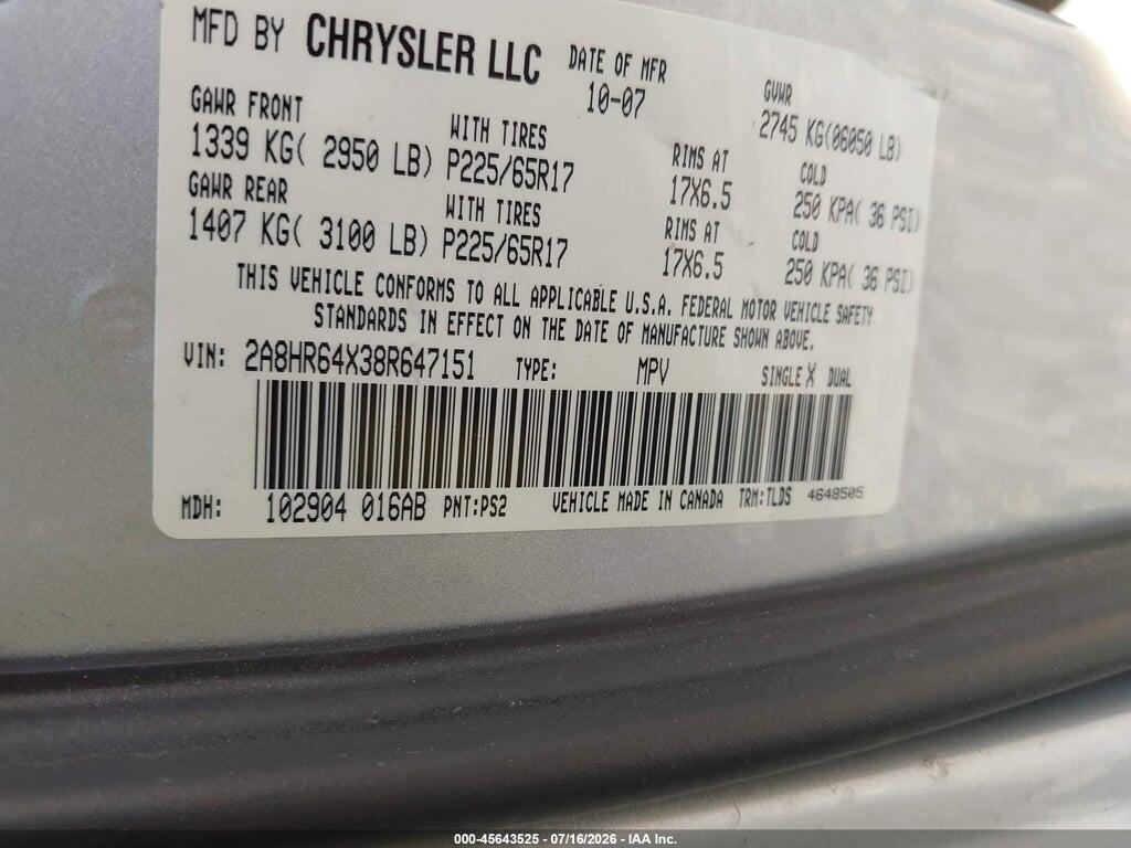 2A8HR64X38R647151 2008 CHRYSLER TOWN & COUNTRY photo no. 9