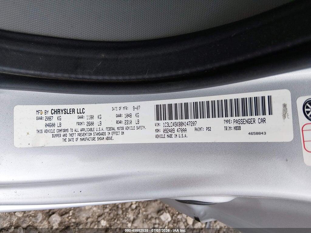 1C3LC45K88N147207 2008 CHRYSLER SEBRING photo no. 9