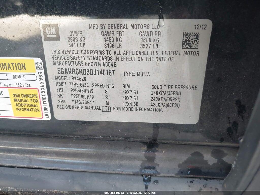 5GAKRCKD3DJ140187 2013 BUICK ENCLAVE photo no. 9