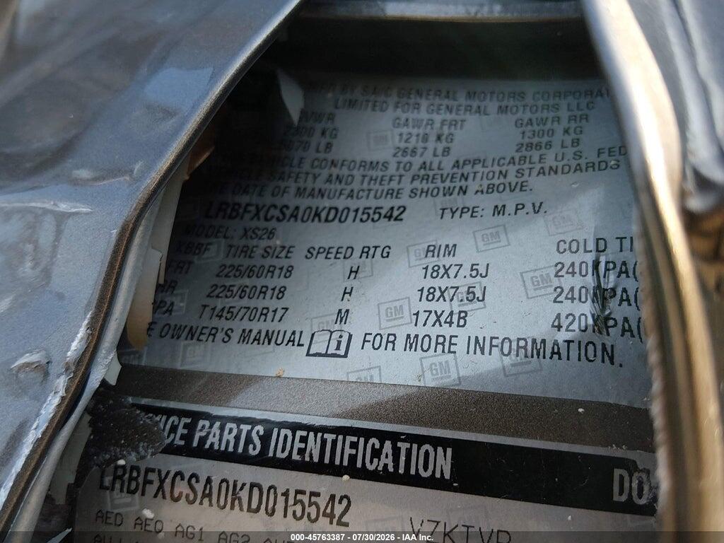 LRBFXCSA0KD015542 2019 BUICK ENVISION photo no. 9