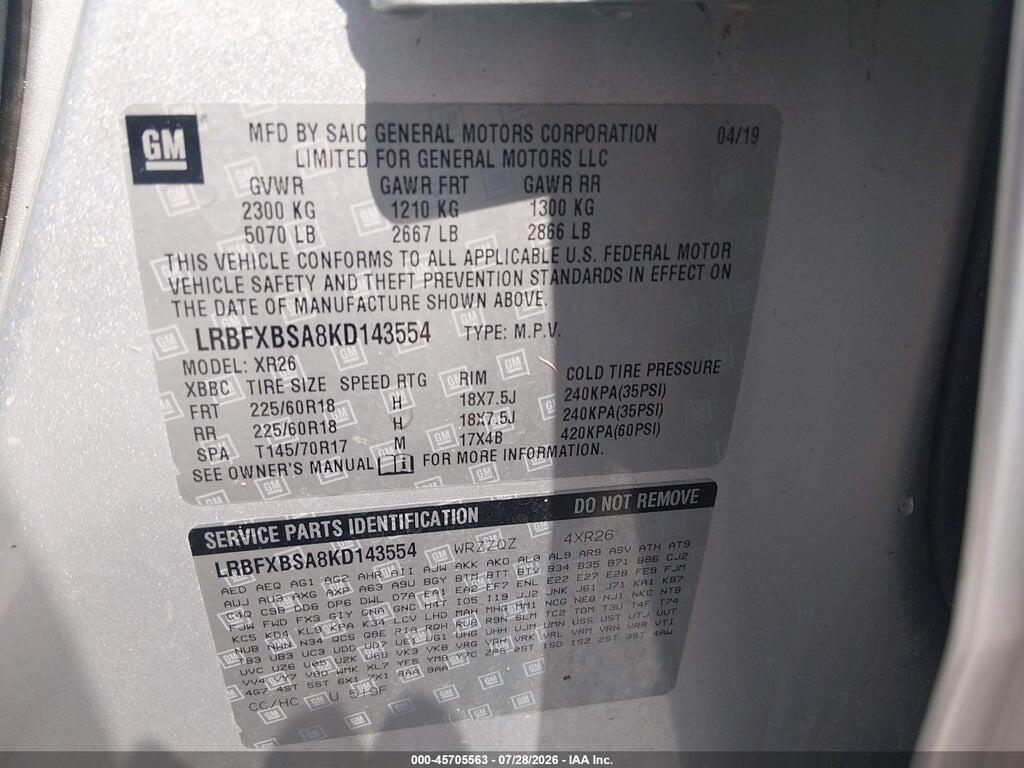LRBFXBSA8KD143554 2019 BUICK ENVISION photo no. 9