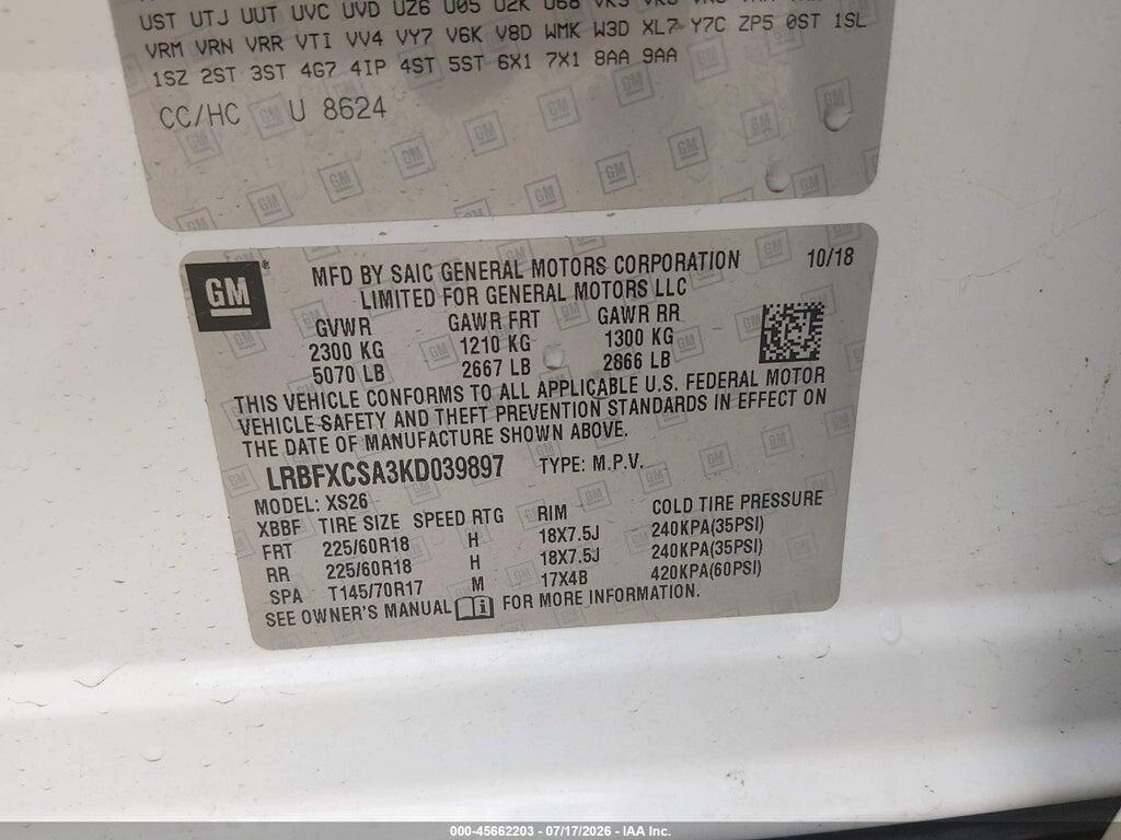LRBFXCSA3KD039897 2019 BUICK ENVISION photo no. 9