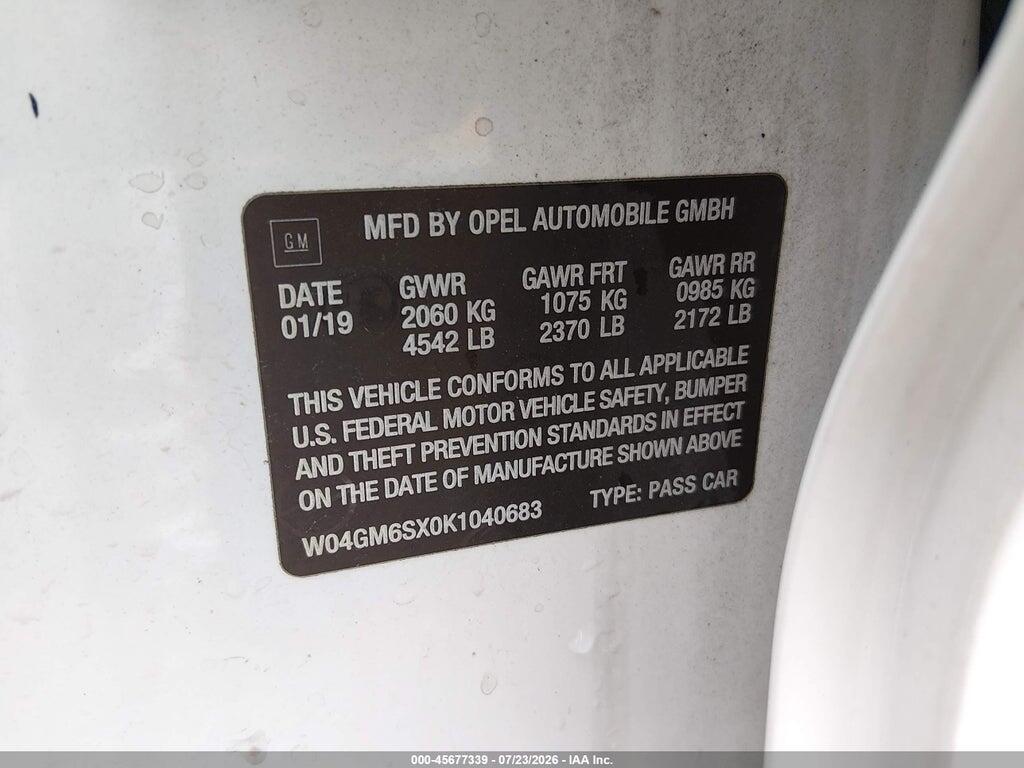 W04GM6SX0K1040683 2019 BUICK REGAL SPORTBACK photo no. 9