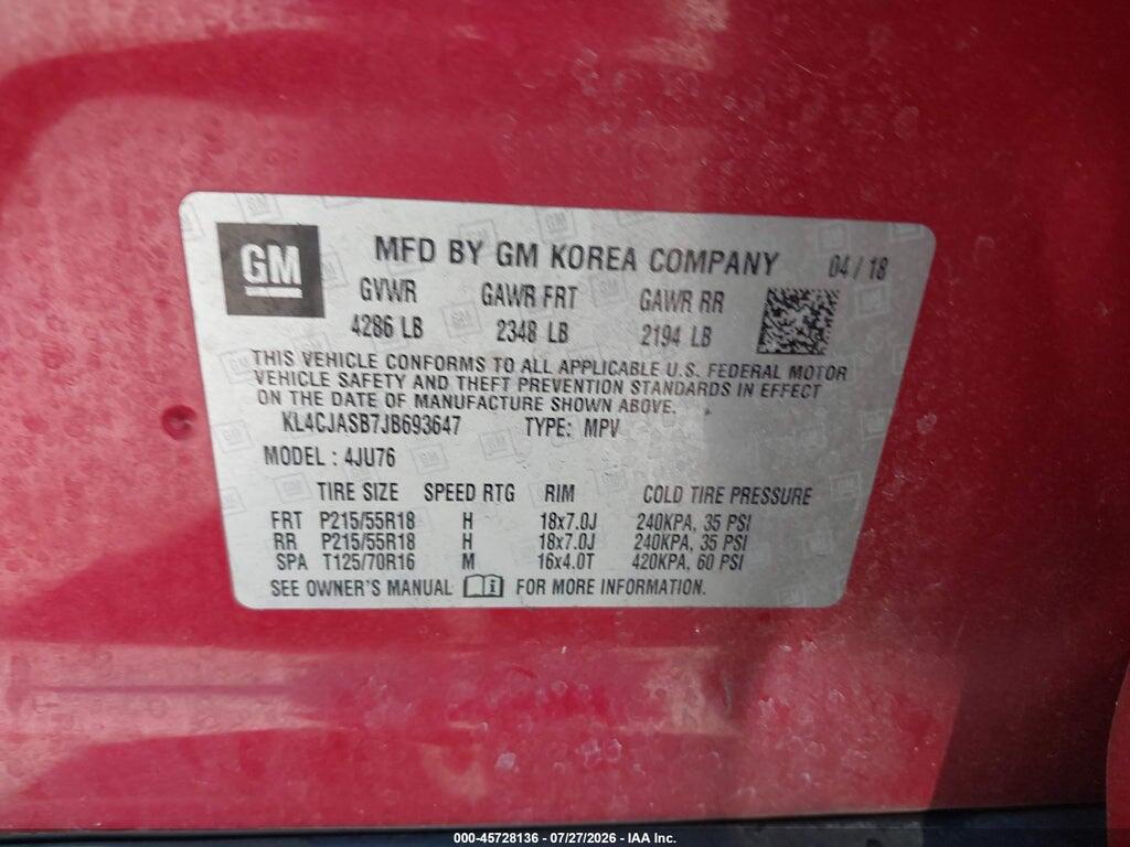 KL4CJASB7JB693647 2018 BUICK ENCORE photo no. 9