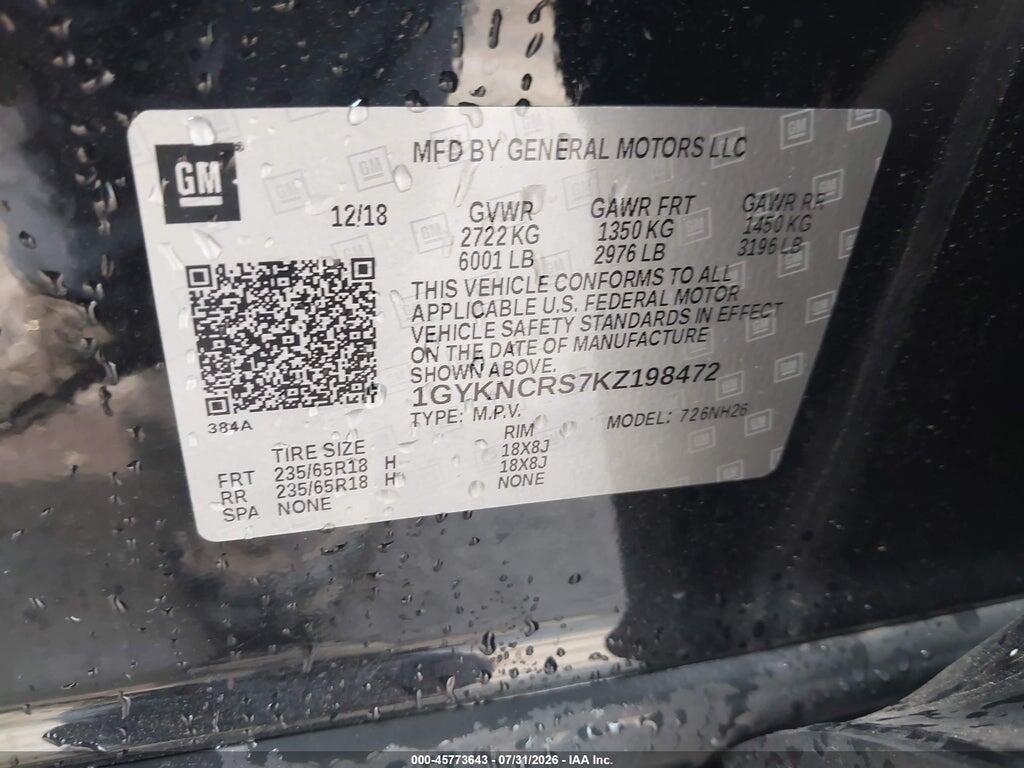 1GYKNCRS7KZ198472 2019 CADILLAC XT5 photo no. 9