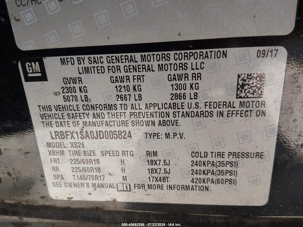 LRBFX1SA0JD005824 2018 BUICK ENVISION photo no. 9