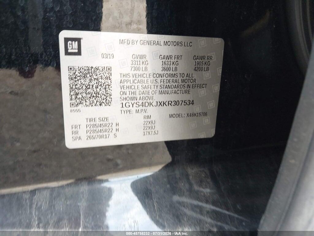 1GYS4DKJXKR307534 2019 CADILLAC ESCALADE photo no. 9