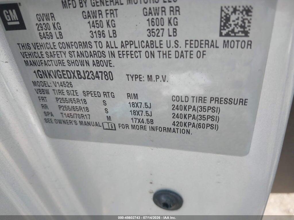 1GNKVGEDXBJ234780 2011 CHEVROLET TRAVERSE photo no. 9