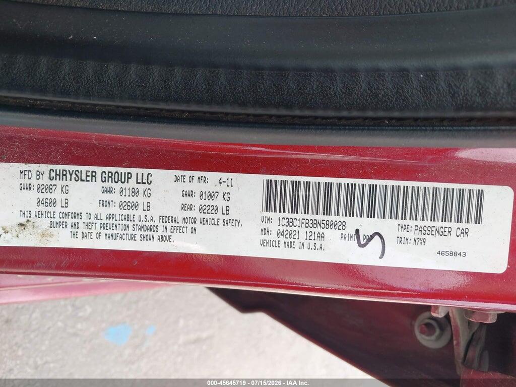 1C3BC1FB3BN580028 2011 CHRYSLER 200 photo no. 9