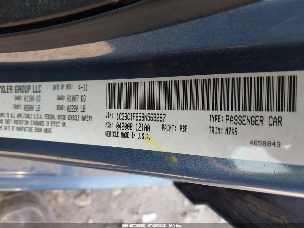 1C3BC1FB5BN569287 2011 CHRYSLER 200 photo no. 9